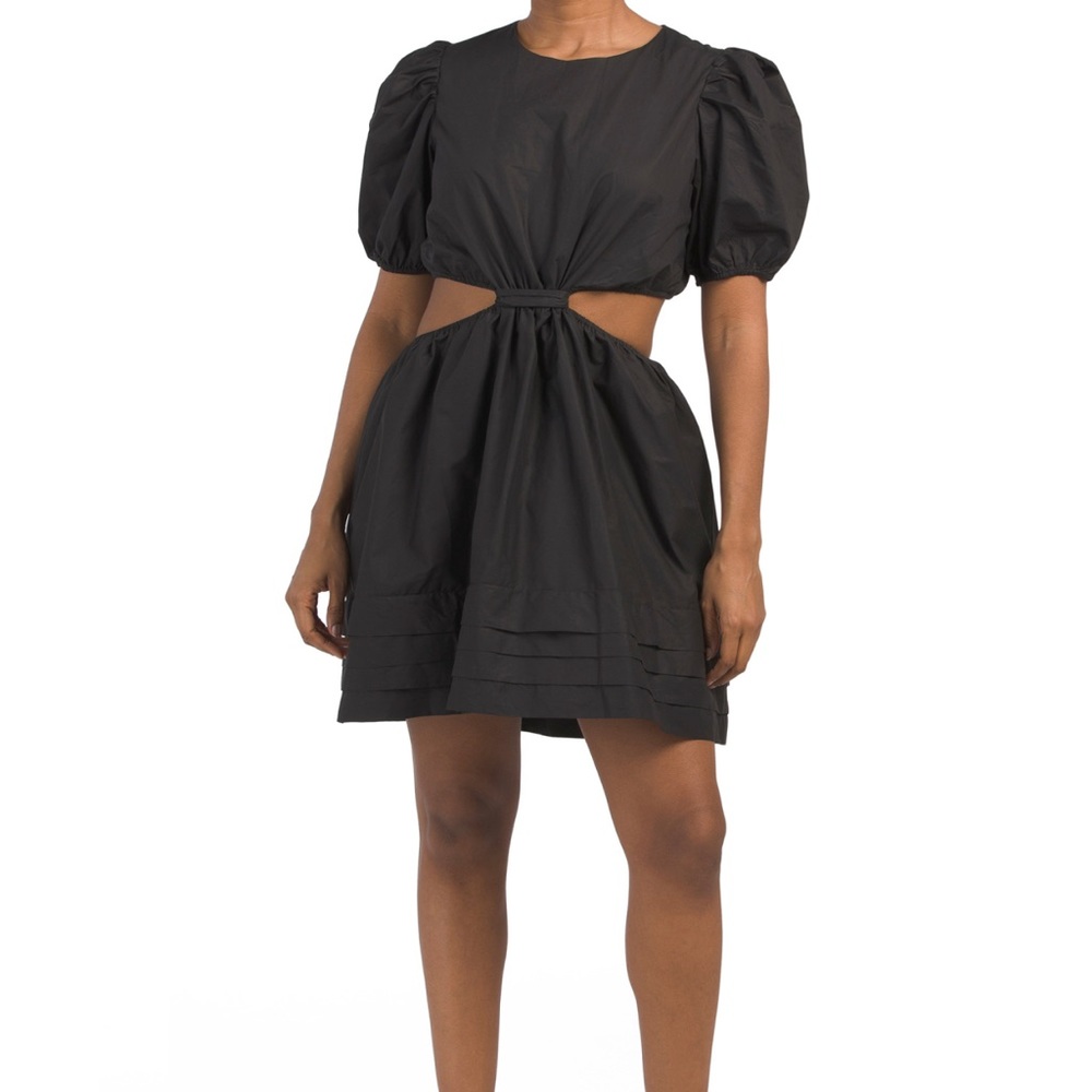 Anthropologie English Factory Black Puff Short Sleeve Cut Out Mini Dress - Med
